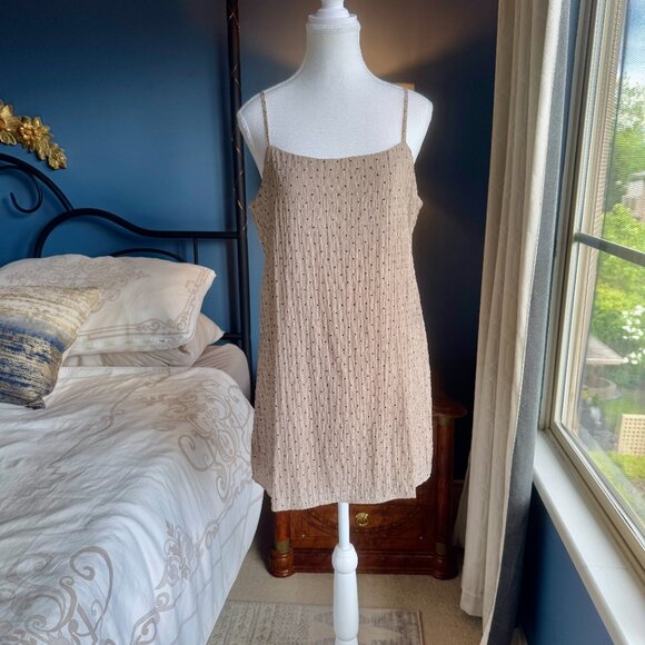 3 For $25 Mahina Sleeveless Beige With Black Polka Dots Sheath Beachy Dress - Picture 4 of 12